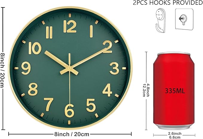 Wall Clock, 8 Inch Wall Clocks Battery Operated, Modern Non Ticking Silent