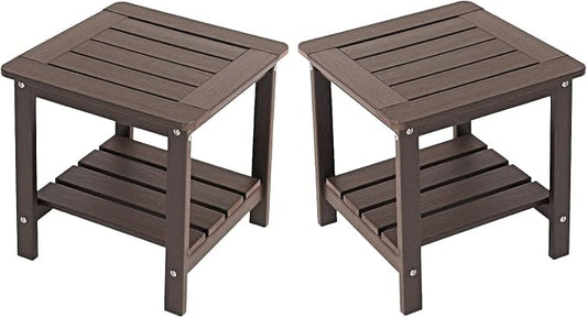 Kibaso-Adirondack Outdoor Side Table, 2-Tier HDPE Outdoor End Table, Weather Resistant Easy Maintenance, Small Patio Side Table for Patio, Pool, Porch, Garden, Lawn, and Living Room (2, Coffee Brown)
