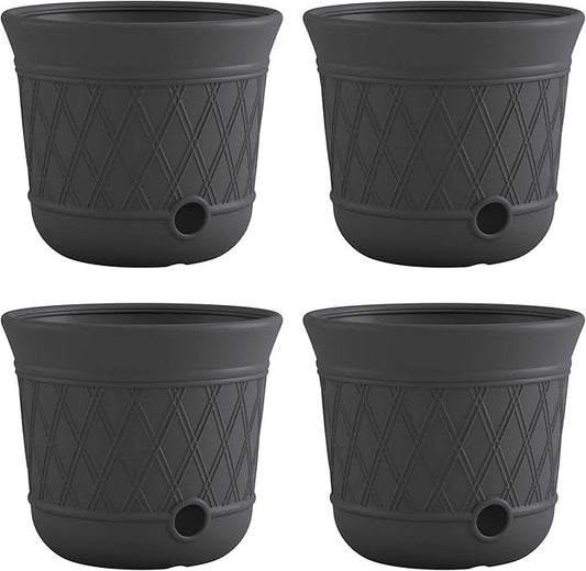 Suncast 4 Pack 14" x 12" Round Resin Decorative Weatherproof Outdoor Hideaway Standard Garden Hose Storage Pot with Drainage Holes, Gray