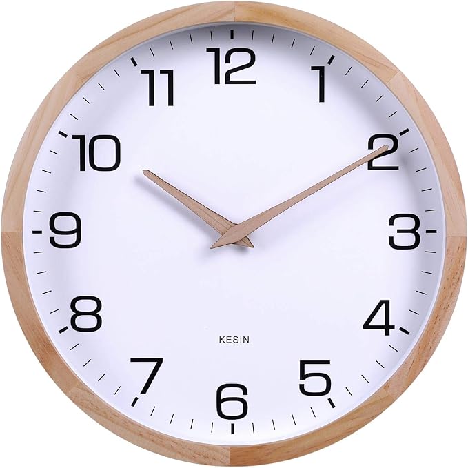 Kesin 12 Inches Wooden Round Silent Wall Clock White Wood Wall Clocks Analog