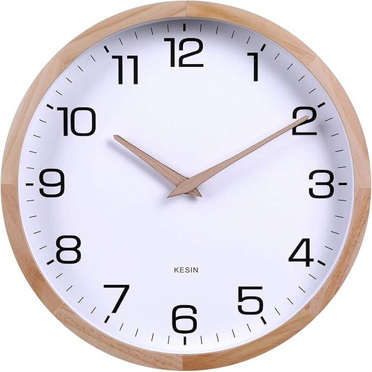 Kesin 12 Inches Wooden Round Silent Wall Clock White Wood Wall Clocks Analog