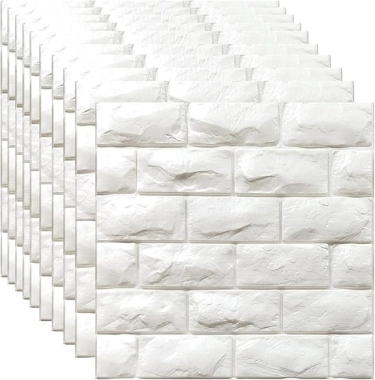 YU LI 3DH 3D Wall Panels Peel and Stick 30PCS White Foam Brick Wallpaper