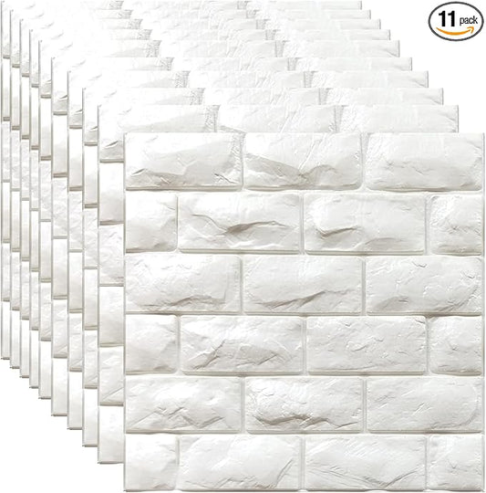 3D Wall Panels Peel and Stick 11PCS White Foam Brick Wallpaper