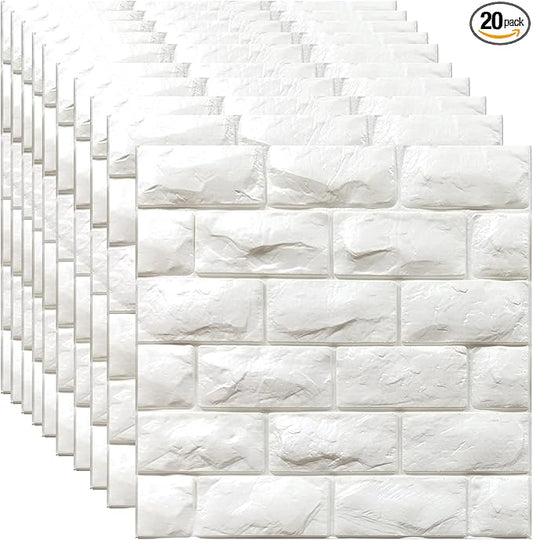 YU LI 3DH 3D Wall Panels Peel and Stick 20PCS White Foam Brick Wallpaper