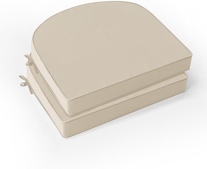 Outdoor Chair Cushions Set of 2: Waterproof & Fade Resistant Patio Furniture Cushions - 19 x 19 x 2 Inch Non Slip Round Corner Seat Cushion Pads with Removable Cover for Garden Yard Lawn, Cream