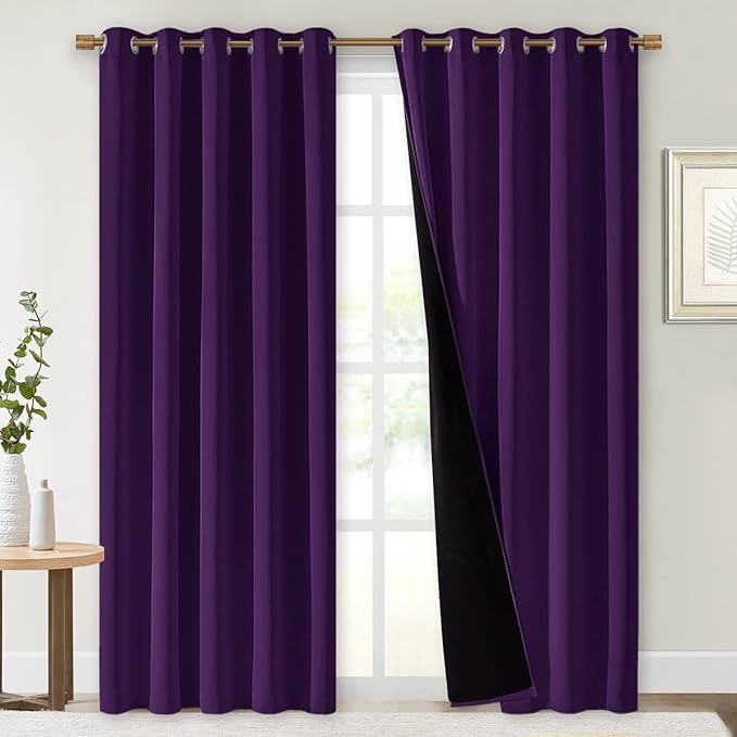 NICETOWN Royal Purple Full Shade Curtain Panels, 62 x 84 inch, Pair of Energy