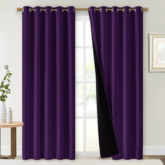 NICETOWN Royal Purple Full Shade Curtain Panels, 62 x 84 inch, Pair of Energy