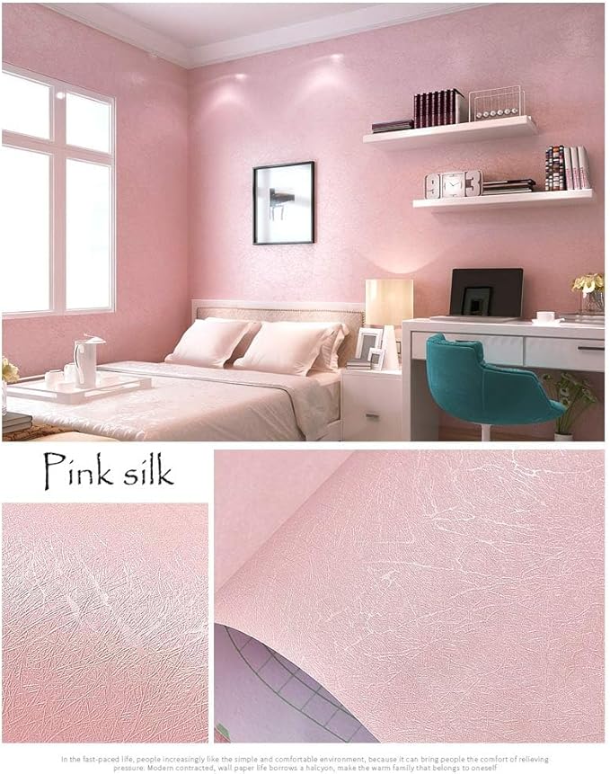 Cohoo Home Silk Pink Wallpaper Peel and Stick Contact Paper Pink Textured Silk