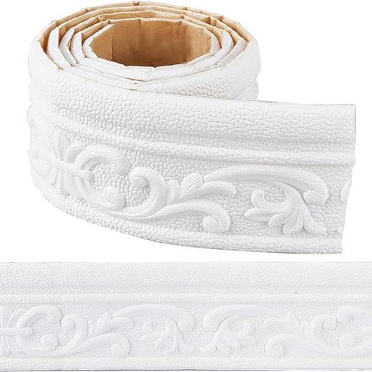 CRASPIRE 82x3 inch Molding Peel and Stick White 3D Flexible Foam Wall Trim Self