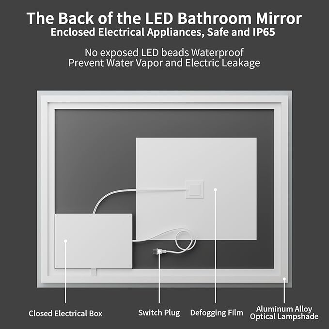 Koonmi 36"x36" LED Mirror for Bathroom, 90CRI Anti-Fog Vanity Mirror
