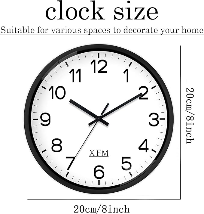 XFM Wall Clock 8 Inch 2 Pieces Modern Small Wall Clocks Battery Operated Silent