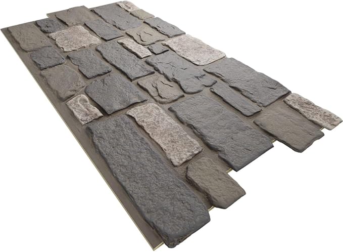 EverStone Cobblestone Faux Stone Panel, Midnight Granite Color