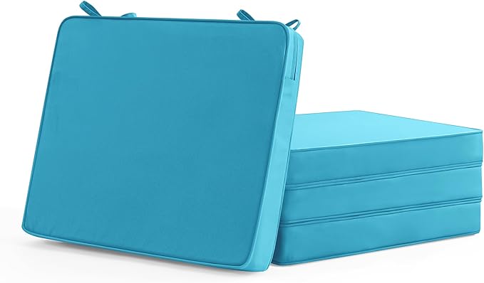 Outdoor Chair Cushions Set of 4: Waterproof & Fade Resistant Seat Cushion for Patio Furniture - 18.5 x 16 x 2 Inch Chair Pads with Ties and Hidden Zipper - Patio Chair Cushion Replacement, Teal