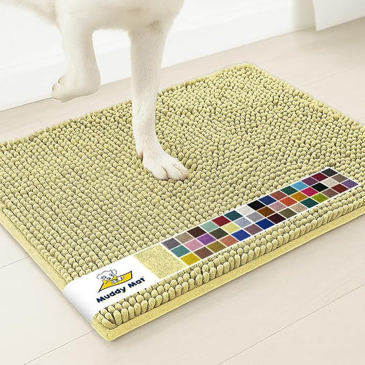 Muddy MatÂ® | Super Water Absorbent Door Mat Indoor, Microfiber Quick Dry Chenille Entryway Rug, Slip Resistant Front Door Mat, Indoor Mats for Entryway, Machine Washable Pet Rug, Yellow 32" x 70"
