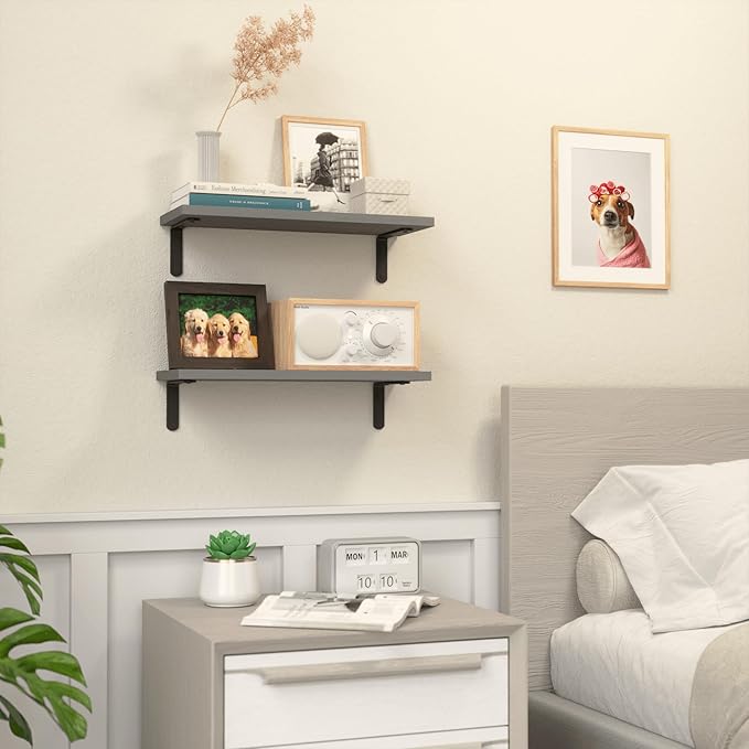 RICHER HOUSE Rustic Wood Bathroom Shelves Set of 2, Farmhouse Style Floating