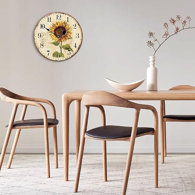 VIKMARI Art Decorative Arabic Numeral Wooden Wall Clock Battery Operated Quartz