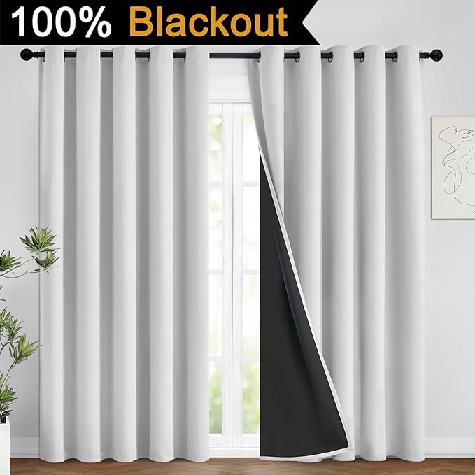 Yakamok 100% Blackout Curtains 84 Inches Long, 2 Thick Layers Heat and Full