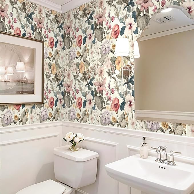 Jeweluck Floral Wallpaper Peel and Stick Vintage Floral Contact Paper Peel and
