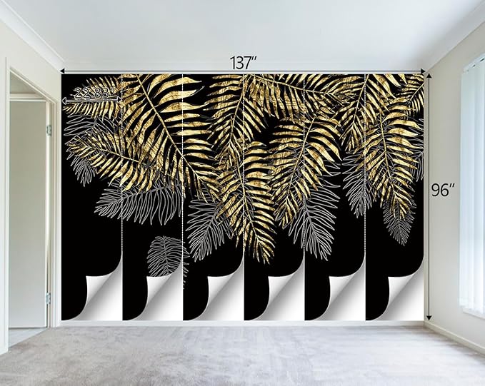 Black and Gold Leaf Mural Bedroom Tropical Botanical Wallpaper Room Plant Decor