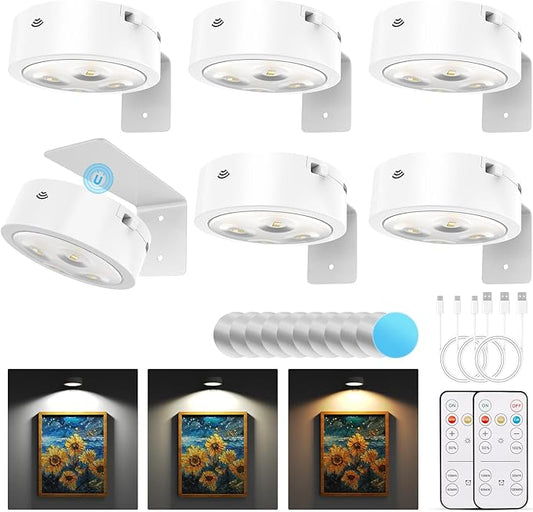 Narotood 6 Pack Picture Lights for Wall, Rechargeable Battery Operated Wall
