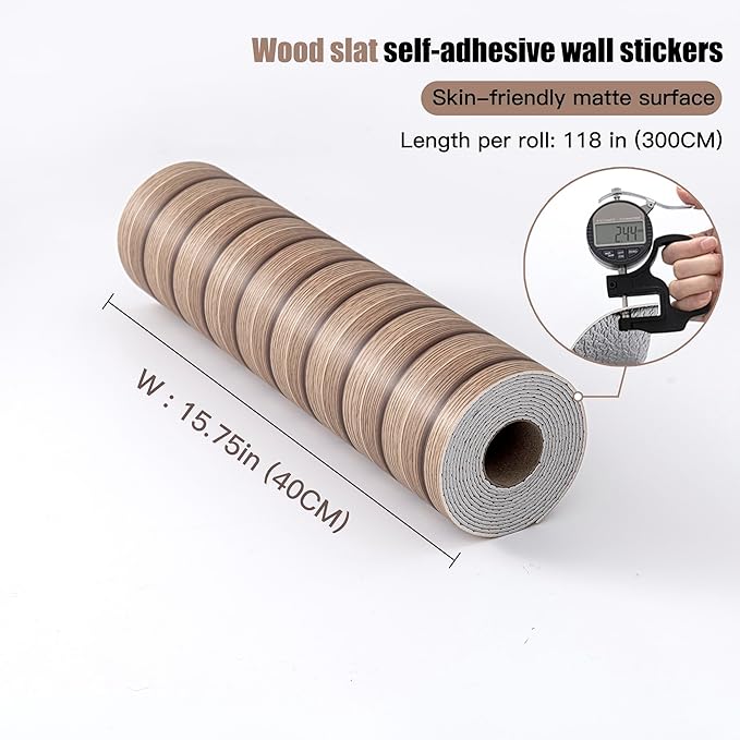 Peel and Stick PVC Slat Wall Panels, Wood Grain Self-Adhesive Soundproof