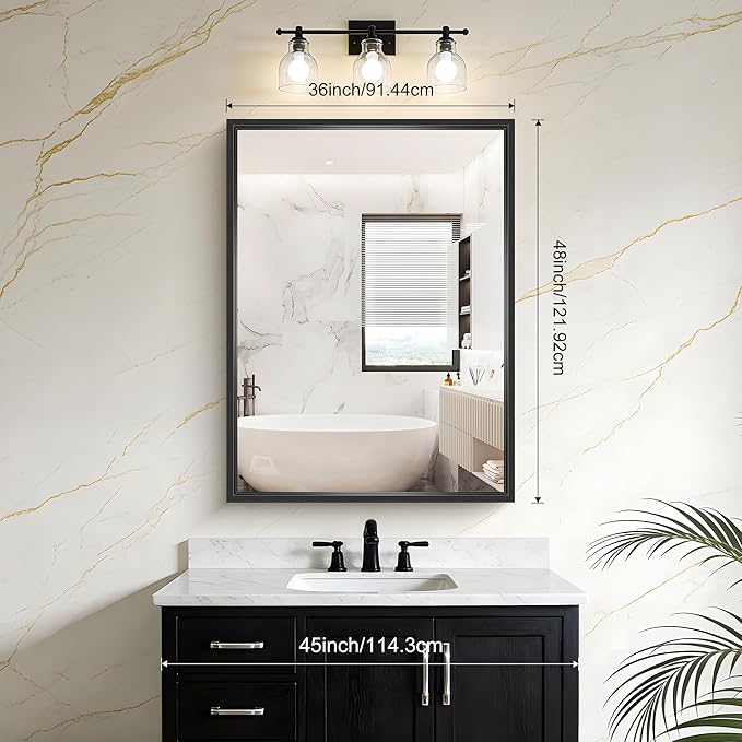 Black Rectangle Mirror, 48 x 36 Inch Large Bathroom Mirrors