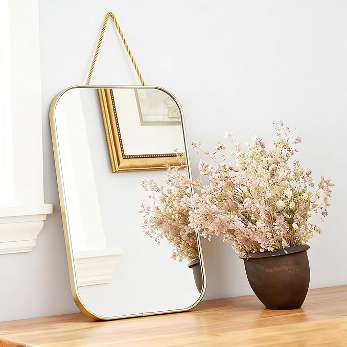 Gold Rectangular Wall Mirror, 15.6x9.2 Inch Modern Decorative Wall Mirror