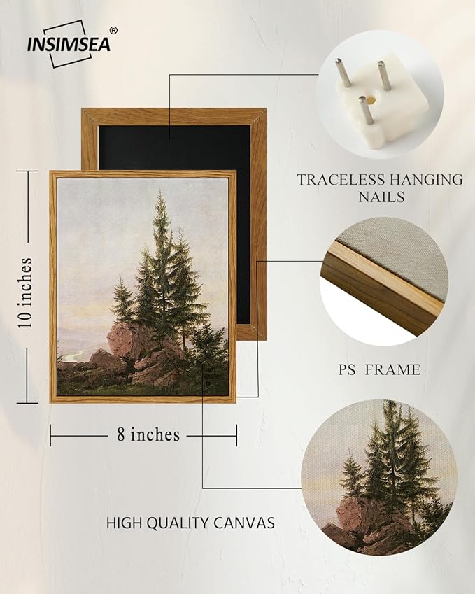 InSimSea Framed Canvas Wall Art, Vintage Rocky Landscape Painting, Rustic Nature Scenery Decor for Living Room Shelf Hallway,10x8in, Neutral Tones