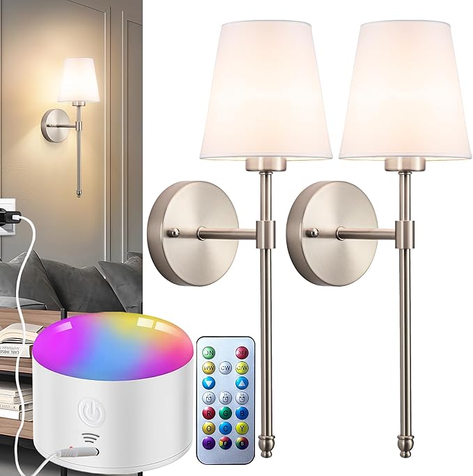 YHCDLAMP Battery Operated Wall Sconce Set of 2, Rechargeable Wall Sconce