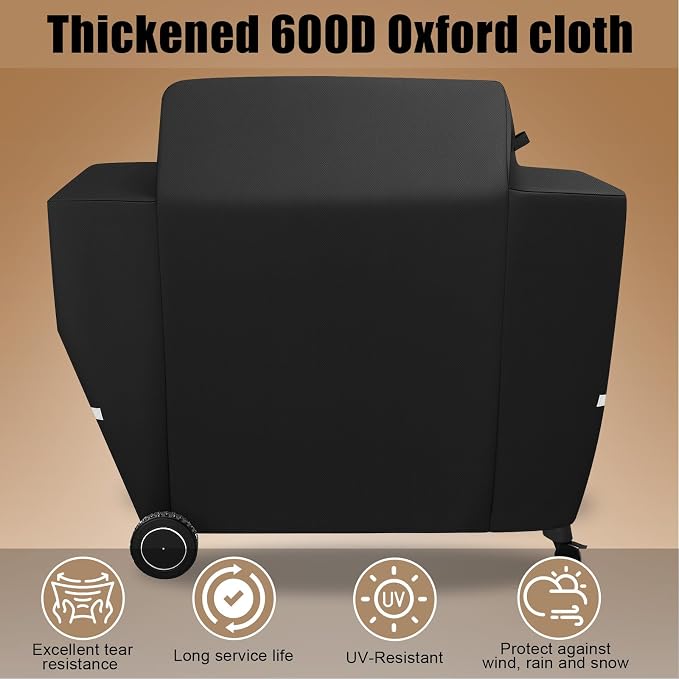 QuliMetal Grill Cover for Traeger Ironwood 885 Wood Pellet Grill, BAC513, Heavy Duty Premium Waterproof Fade Resistant Outdoor BBQ Grill Cover with Elastic Drawstrings, Full Length, Black