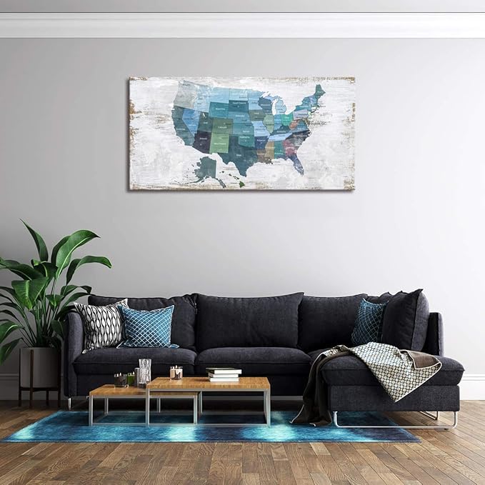 Map of The United States Wall Decor Map Canvas Wall Art