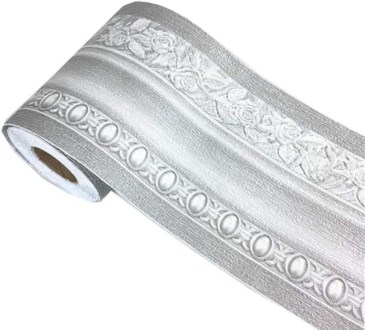 REDODECO 3D Grey Floral Pattern Molding Peel Stick Wall Border