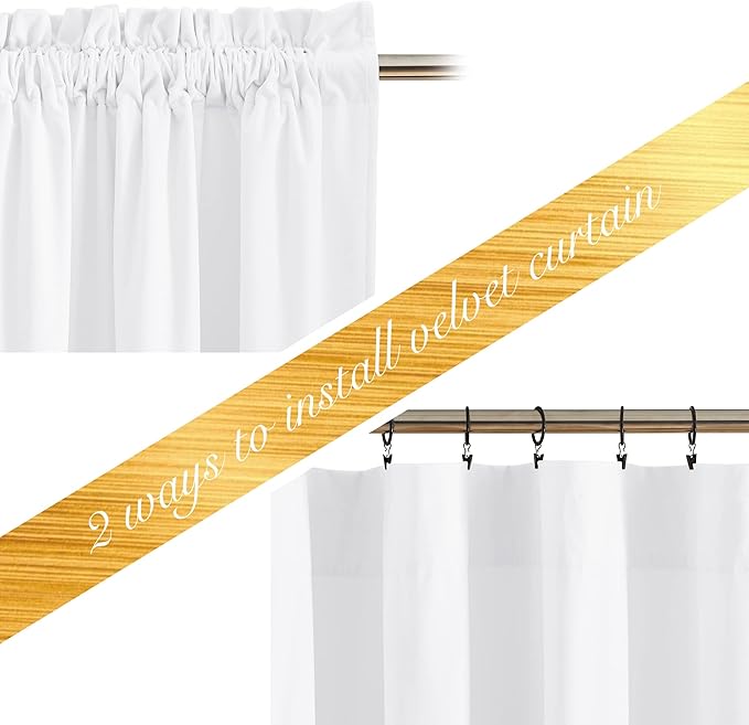 NICETOWN White Velvet Curtains 72 inches