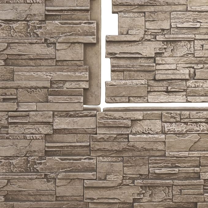 EverStone Cascade Faux Stone Panel, 48 5/8"W x 24 3/4"H x 1 1/4"D, Soft Ash
