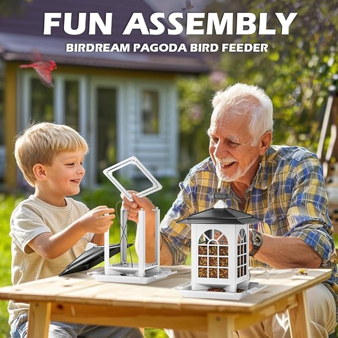 Birdream 2 Pack Bird Feeders for Outdoor Hanging, Assembly Required, 1-Min Easy Setup, Classic Courtyard Design, Attracting Cardinals Chickadees Goldfinches & Sparrows - Black&White