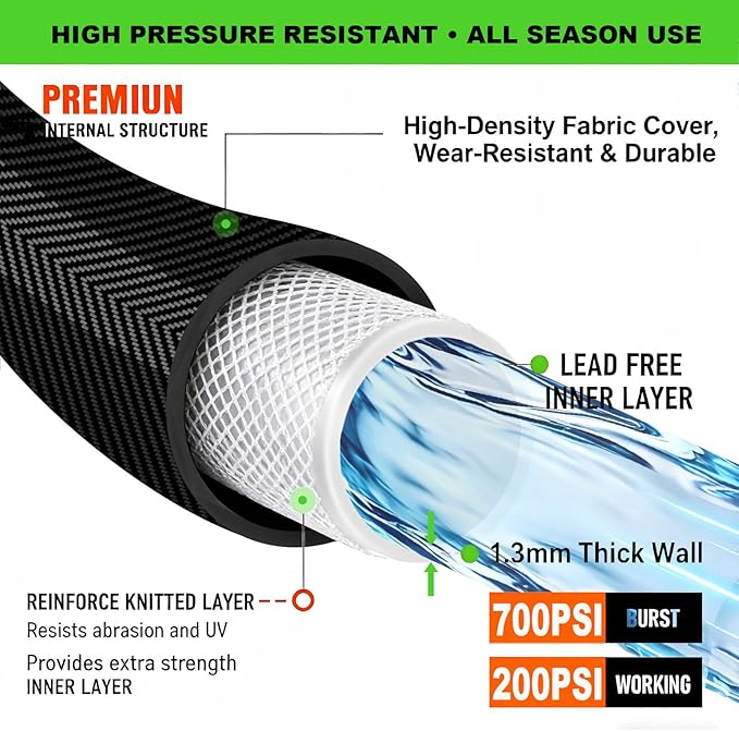 25FT Garden Hose, 2026 New Upgraded Fabric Thickened Non-Expanding Water Hose, Ultra Lightweight & Flexible, Burst-Resistant, Kink-Free Hose 700 PSI for Outside, RV, Yard, 3/4GHT, Black-Gray