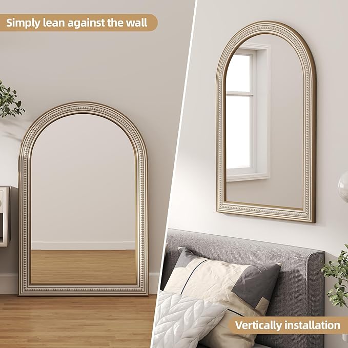 Reflinto 36x24 Inch Rustic Farmhouse Arched Wall Mirror, Distressed Wooden