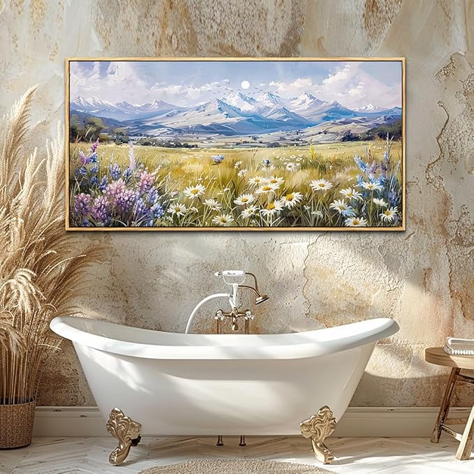 QIYILEXWART Large Wall Art For Bedroom Wall Decor For Living Room Office Decoration Range Grassland Landscape Painting Watercolour Pictures Canvas Artworks Ready To Hang Home Decor Wood Framed