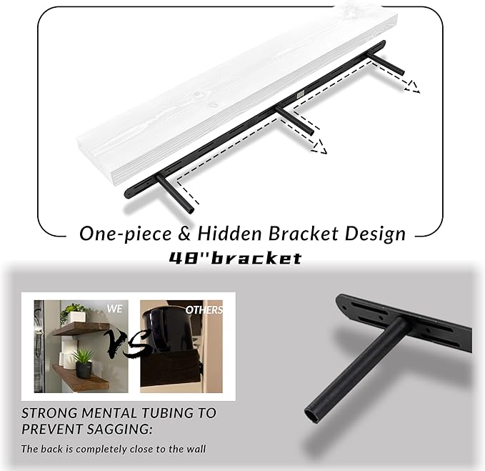 Floating Shelves 48 Inch Long 8" Deep Set of 2, Heavy Duty Wood Wall Mounted