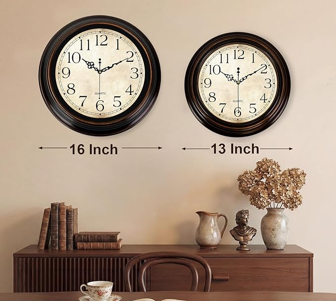 Vintage Wall Clock 13 Inch Quartz Silent Non-Ticking Analog Clock Battery