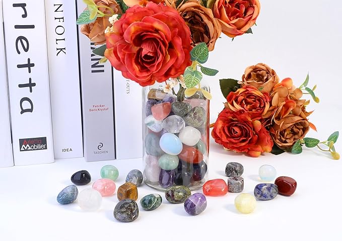 QINJIEJIE 0.9LBS/400G Polished Stones Tumbled Crystals Bulk Natural Colored Gemstones Irregular Chakra Quartz Rocks Set Decorative Landscape Stone for Vase Reiki Home Decor Energy Therapy Gifts