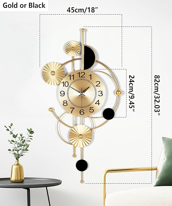 Large Wall Clock, Modern Silent Non-Ticking Metal Wall Clocks, Battery Operated