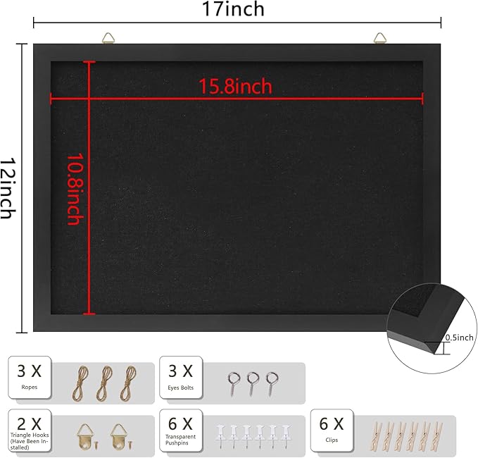 DAHAPYBOO Cork Board with Linen Black, Bulletin Board 17"x12" .Corkboards