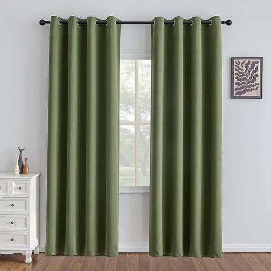 IGEMAEVE Olive Green Curtains 84 Inch Length 2 Panels Set, Light Filtering