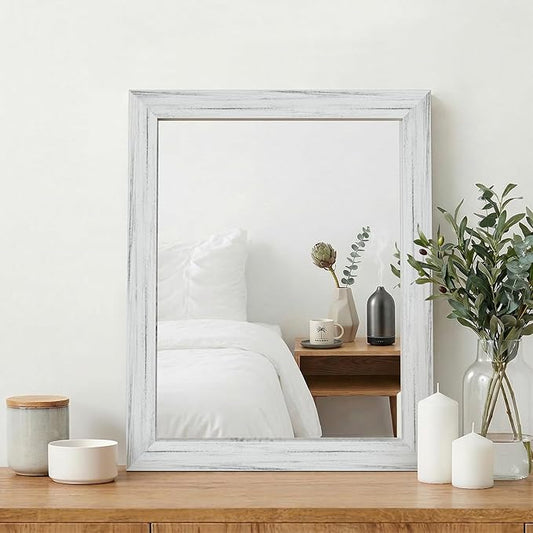 White Wood Effect Framed Wall Mirror, 16x20 Rectangle Mirror, Anti-desilvering