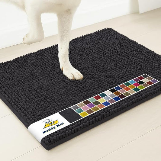 Muddy MatÂ® | Super Water Absorbent Door Mat Indoor, Microfiber Quick Dry Chenille Entryway Rug, Slip Resistant Front Door Mat, Indoor Mats for Entryway, Machine Washable Pet Rug, Charcoal 36" x 72"