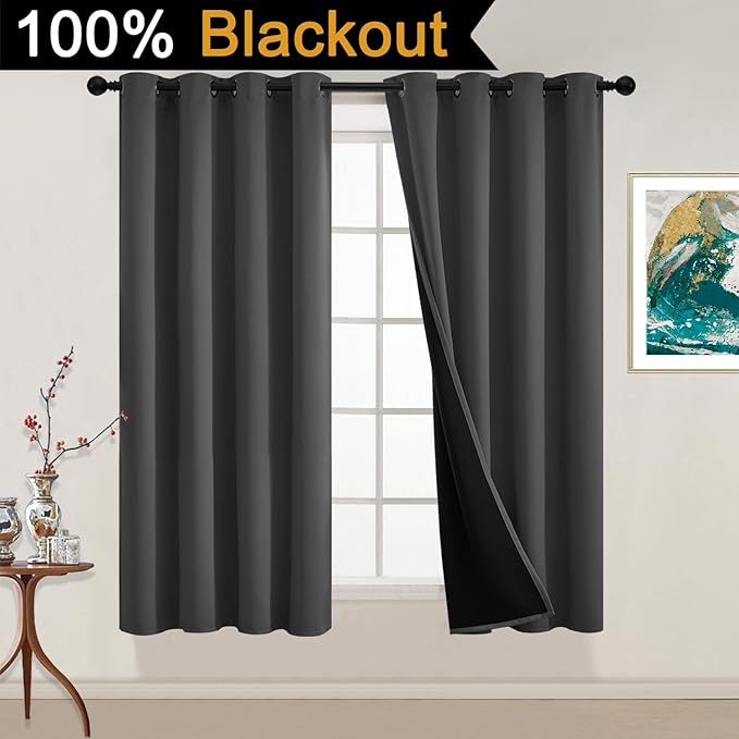 Yakamok 100% Blackout Curtains, 2 Thick Layers Thermal Insulated Total Blackout