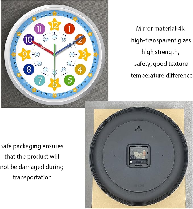 XFM Large Kids Wall Clock 16 Inch Silent Non Ticking Quartz Battery Operated