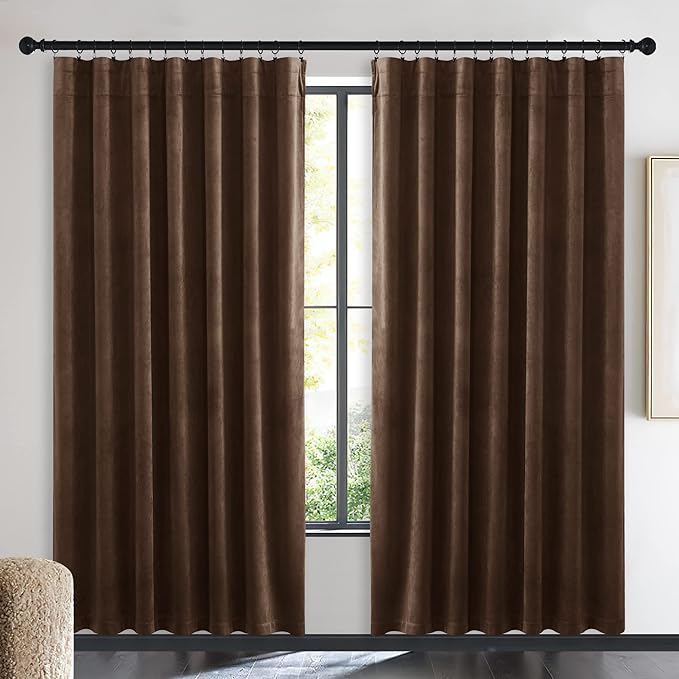NICETOWN Brown Velvet Room Darkening Curtains, Home Decor Light Blocking