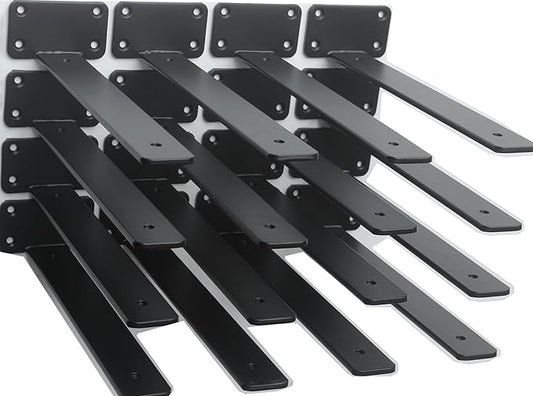 16 Pack - 10 inch Black Hidden L Shelf Bracket Iron Floating Shelf Brackets